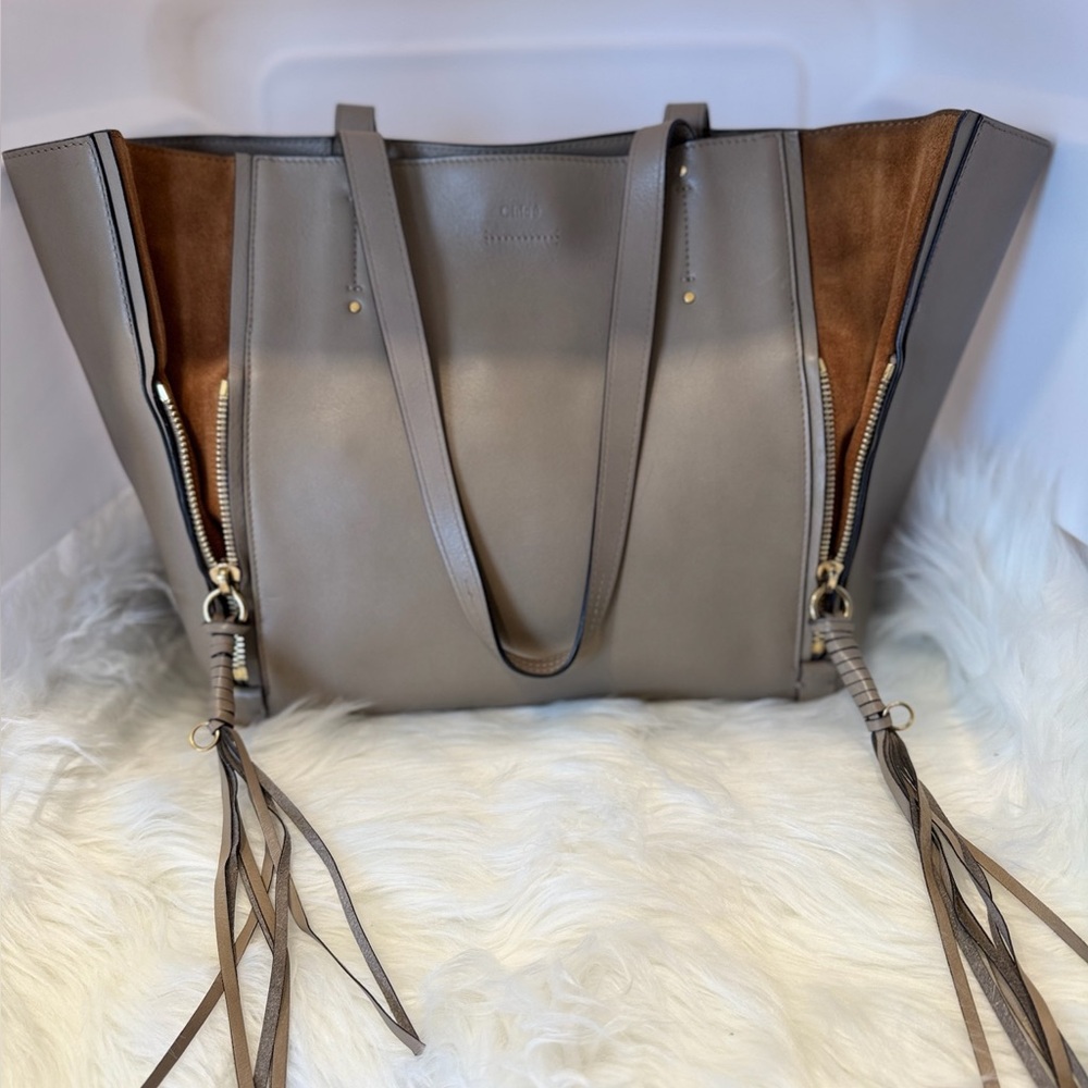 Chloé Everston Large Leather Tote — Dove Grey w/ Suede Interior + COA